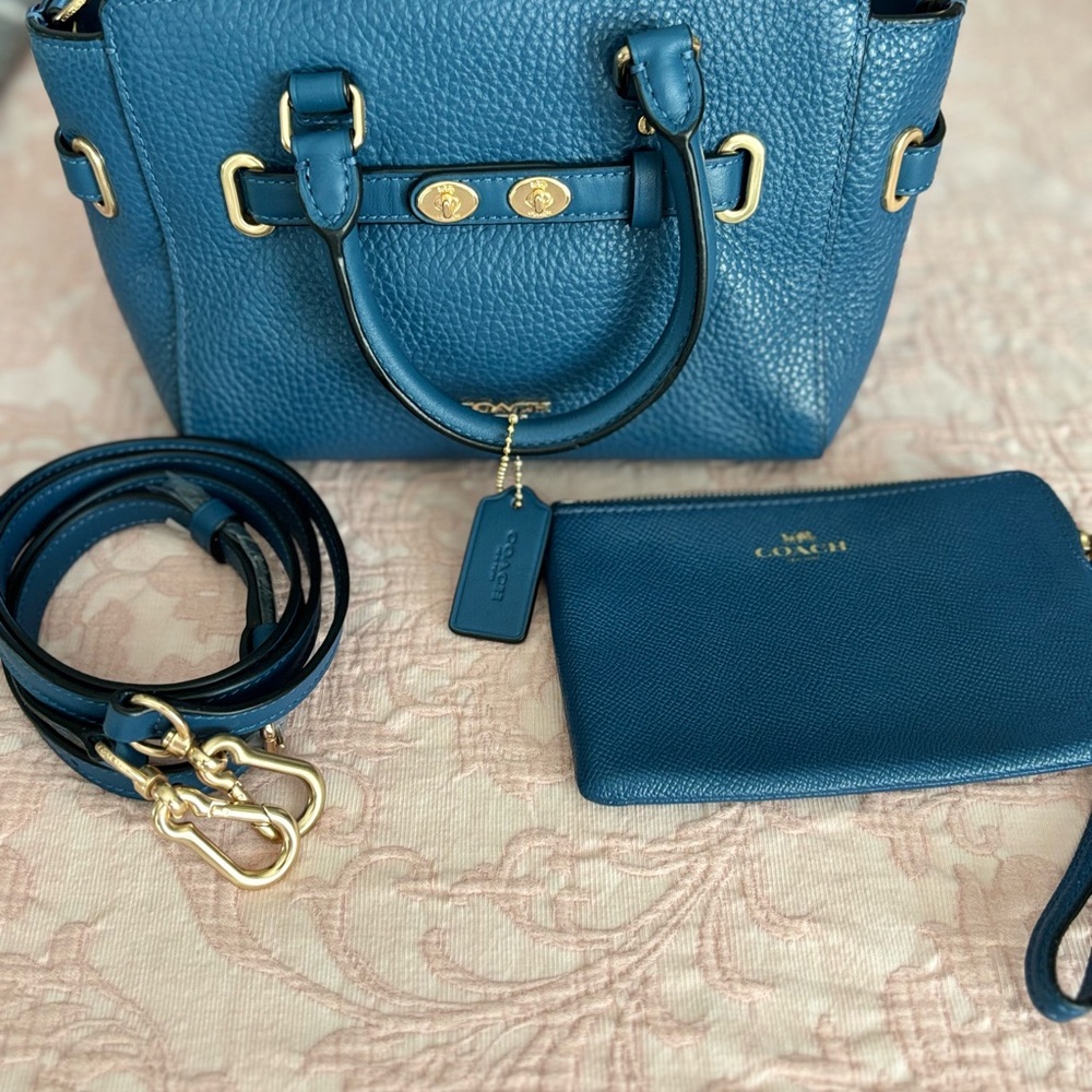 Coach authentic mini carry all bag set wallet strap 6x9 teal blue - Picture 2 of 13
